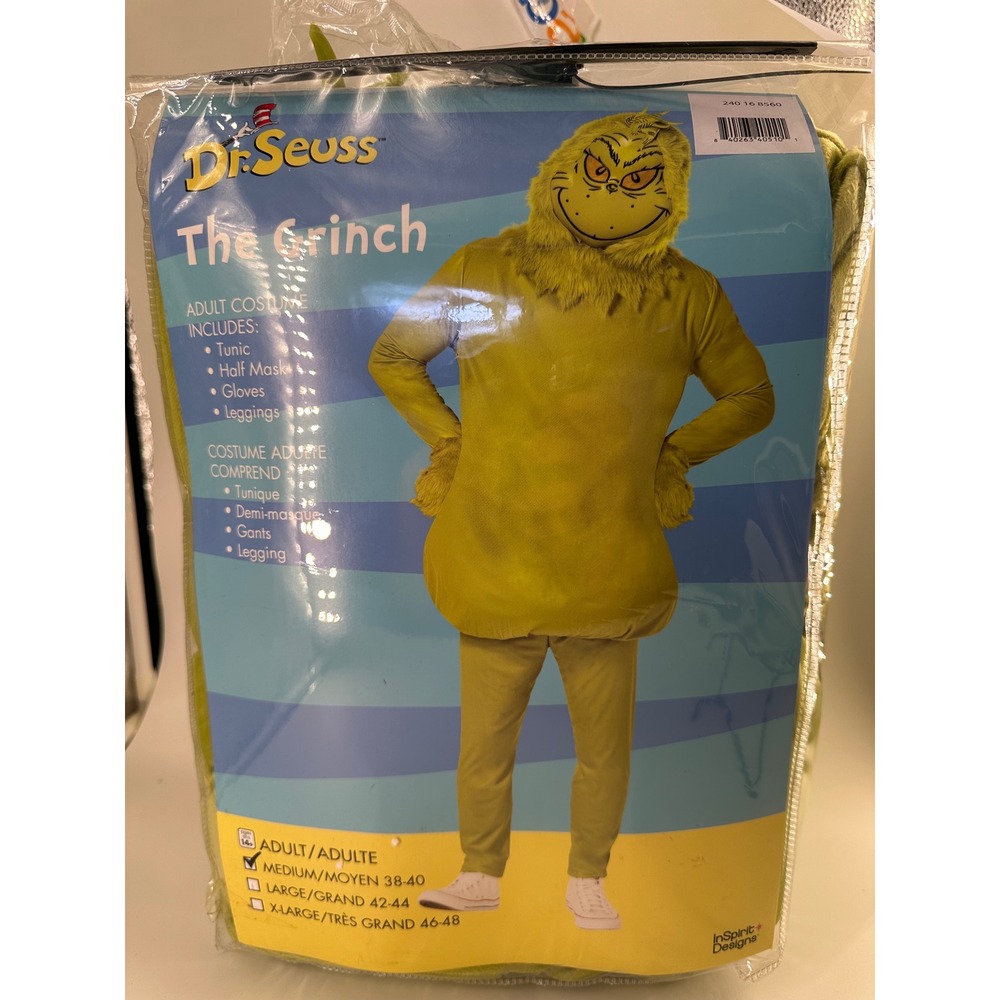 Dr Seuss The Grinch Adult Costume Medium 38-40 Tunic Mask Gloves Leggings Set